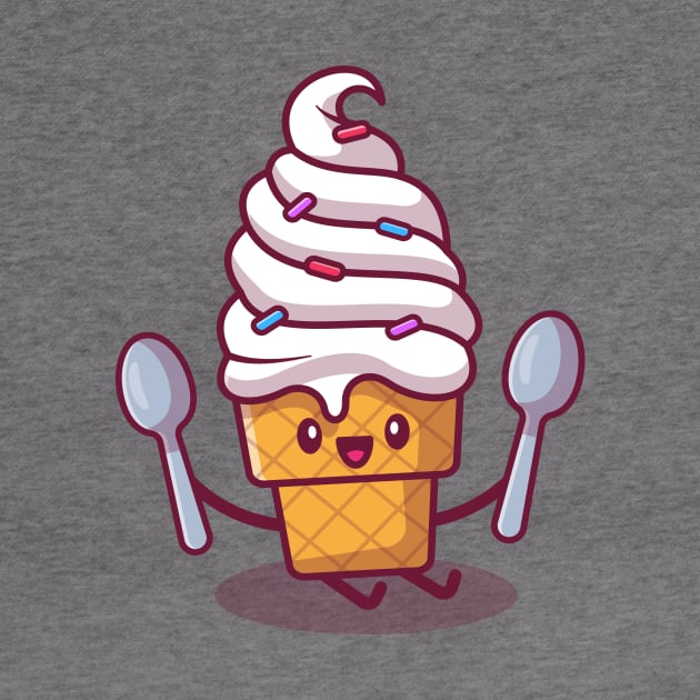 Cute Ice Cream Sitting And Holding Spoons by Catalyst Labs